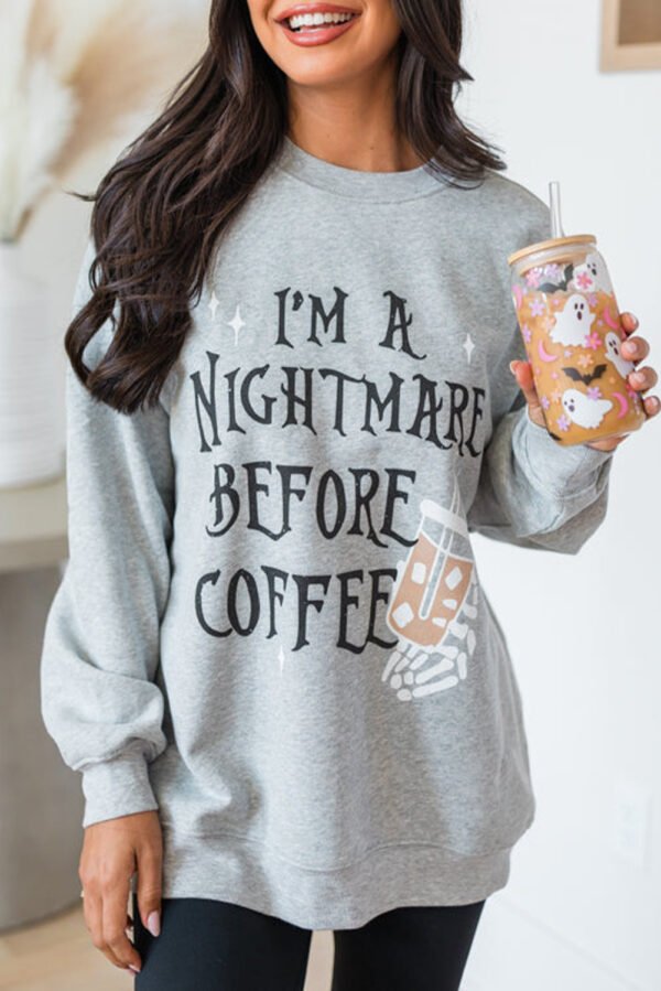 Gray I’M A NIGHTMARE BEFORE COFFEE Graphic Crewneck Sweatshirt