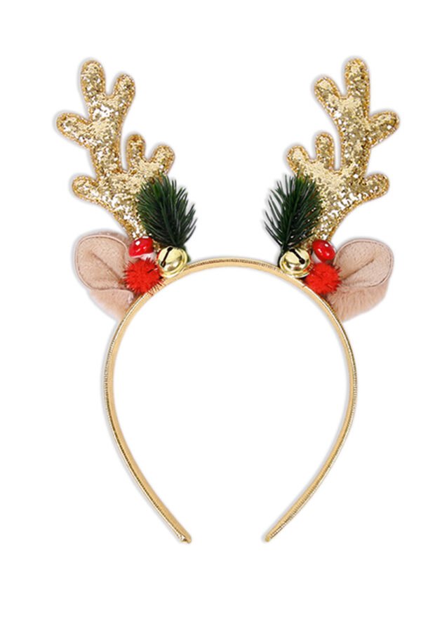 Gold Christmas Reindeer Sequined Bell Headband