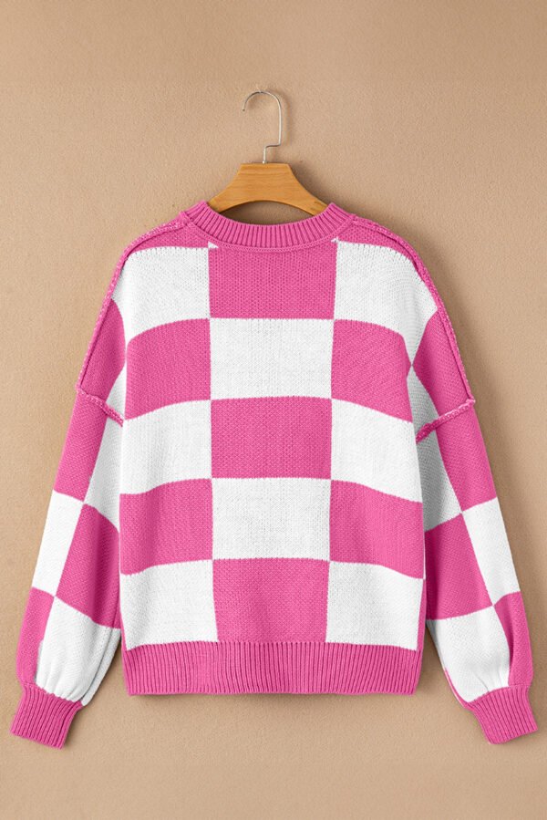 Rose Stripe Checkered Bishop Sleeve Sweater