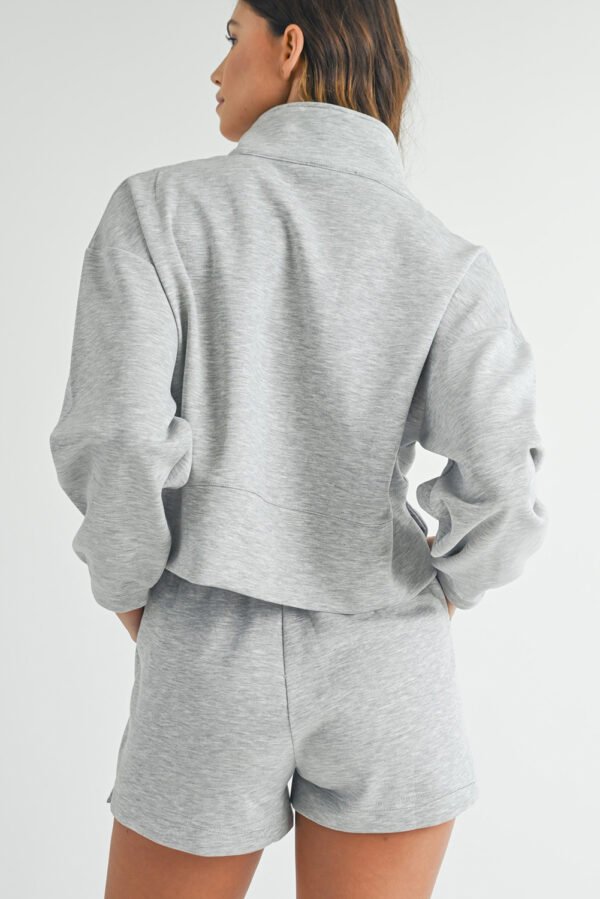 Light Grey Stand Neck Zipped Sweatshirt and Shorts Set