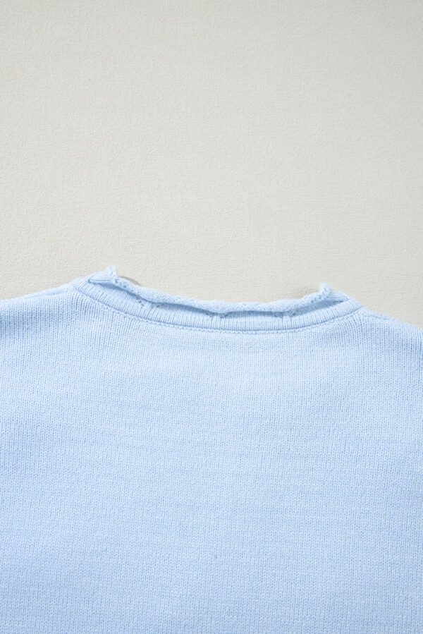 Beau Blue Flower Detail Knitted Notched Neck Sweater