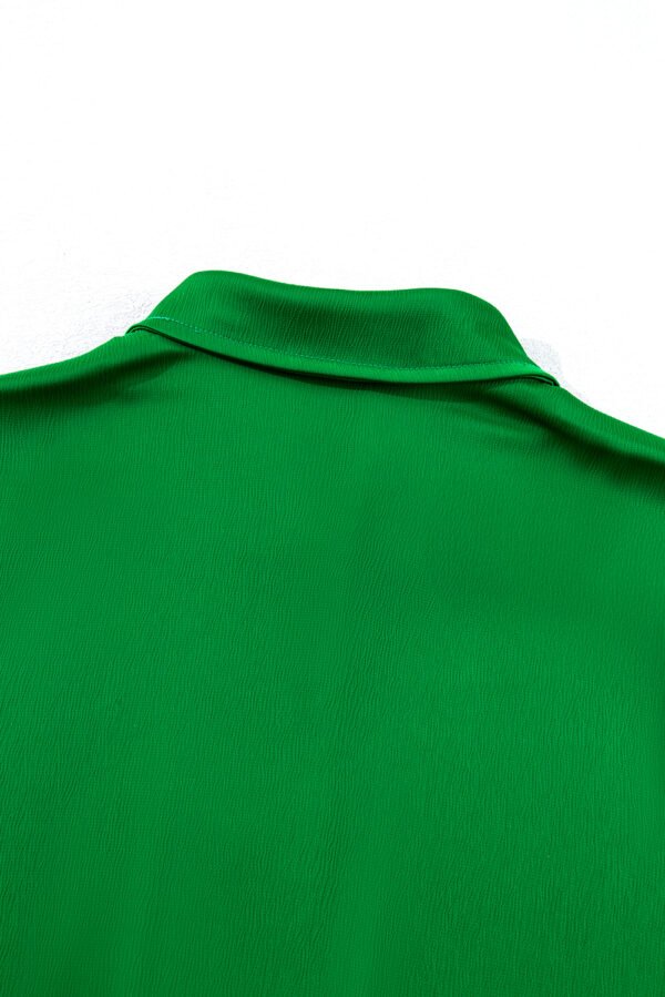 Dark Green Solid Color Flowy Balloon Sleeve Tie Front Buttoned Shirt