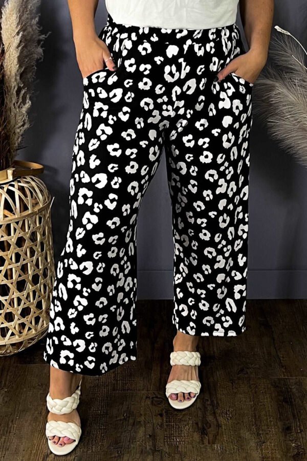 Leopard Wide Leg Pockets Plus Size Pants