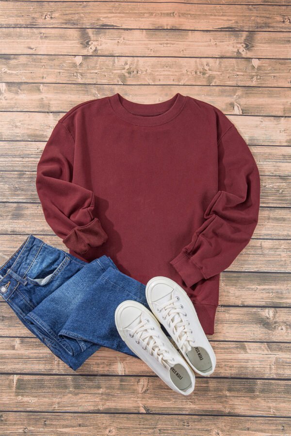 Burgundy Plain Drop Shoulder Crewneck Pullover Sweatshirt