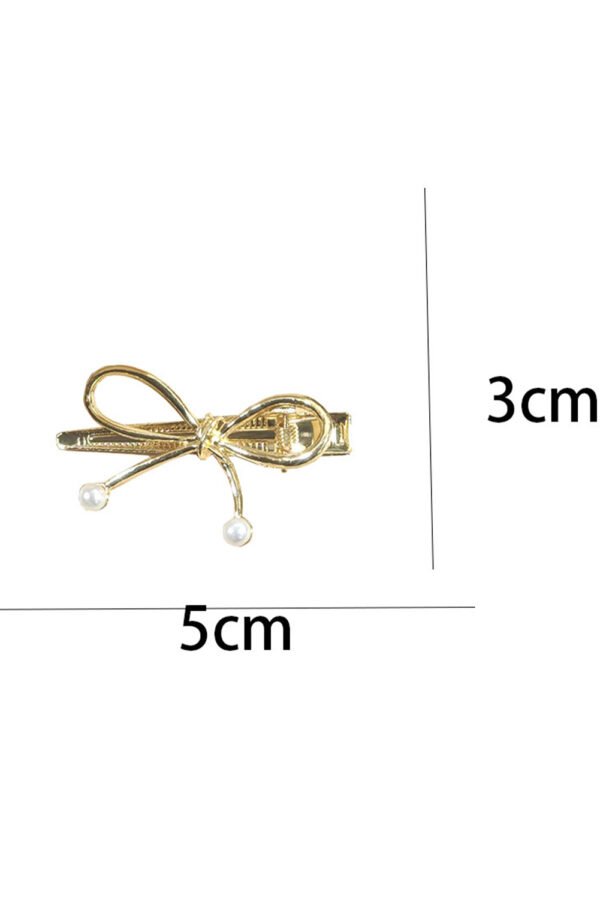 Gold Bow Knot Pearl Decor Plated Alloy Hair Clip