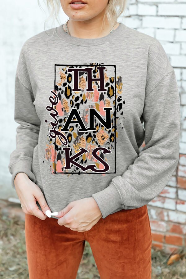 Gray give THANKS Leopard Graphic Drop Shoulder Sweatshirt