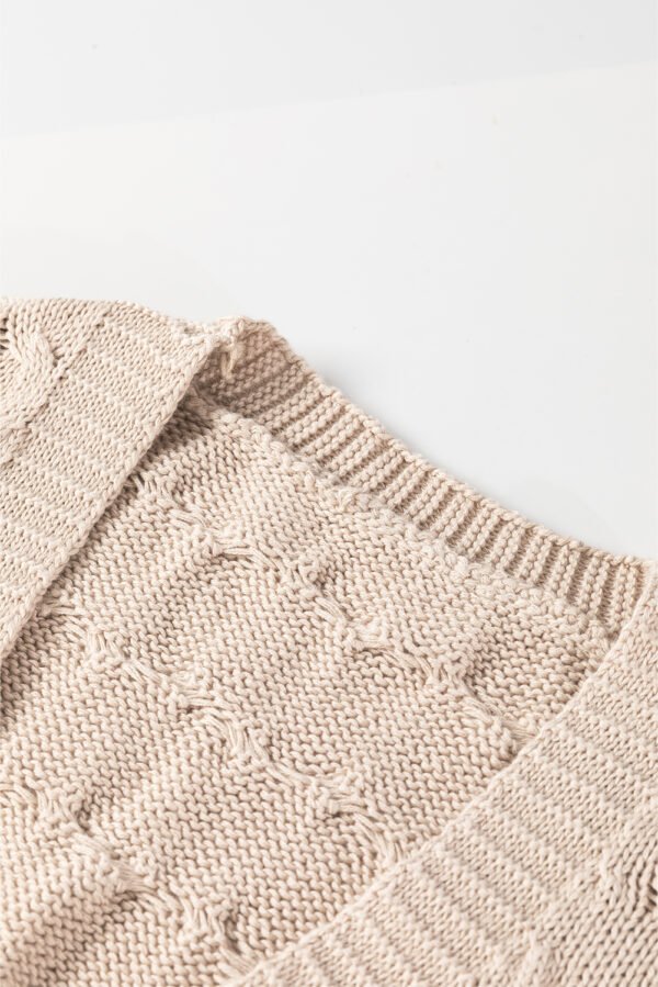 Jet Stream Cable Knit Eyelet Side Pockets Baggy Cardigan