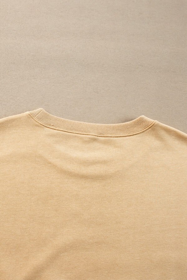 Light French Beige Exposed Seam Drop Shoulder Round Neck Sweatshirt with Slits