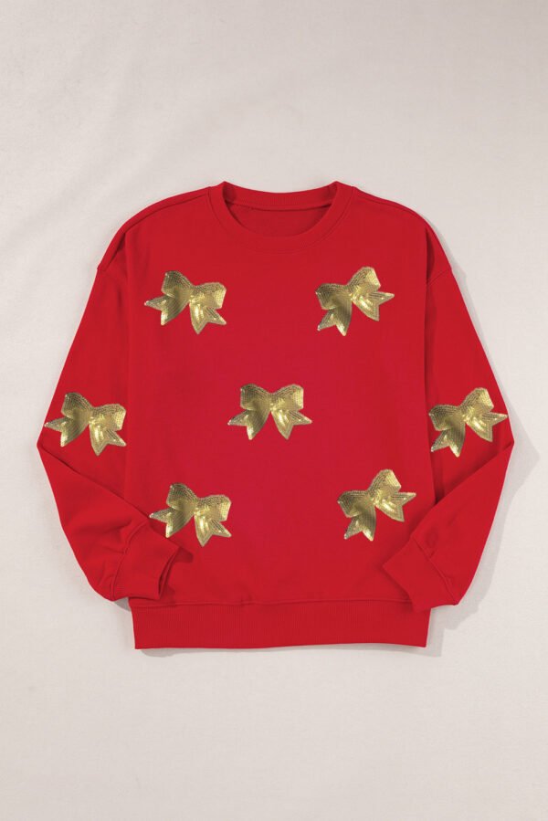 Red Bowknot Patched Pattern Crewneck Christmas Sweatshirt