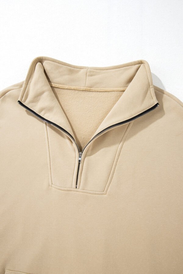 Smoke Gray Zip-up Stand Neck Kangaroo Pocket Sweatshirt