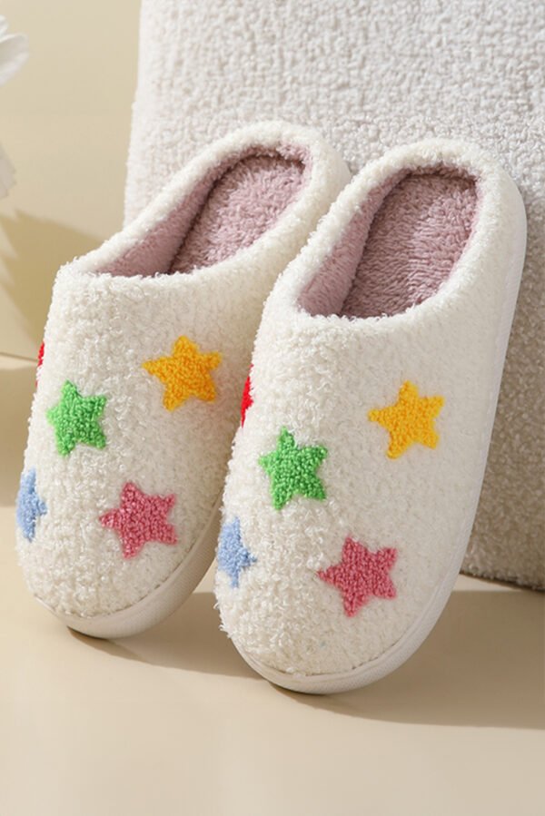 White Star Shape Non-Slip Plush Home Slippers