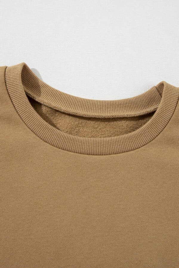 Camel Solid Fleece Lined Drop Shoulder High Low Sweatshirt