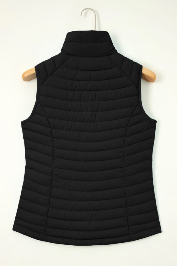 Black Plush Collared Quilted Zipped Puffer Vest