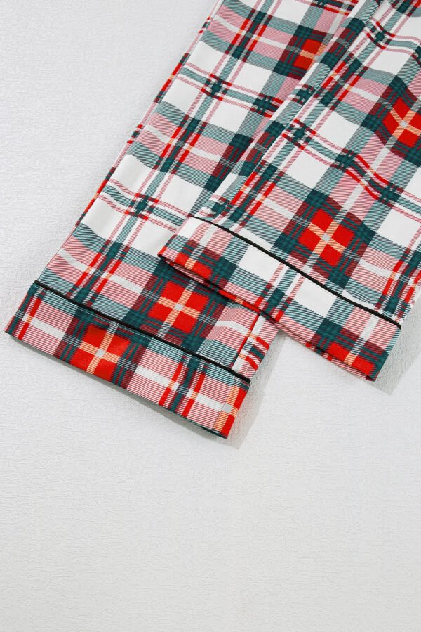 Red Christmas Plaid Print Two Piece Long Sleeve Pajamas Set