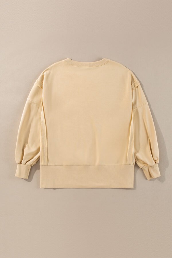 Light French Beige Exposed Seam Drop Shoulder Round Neck Sweatshirt with Slits