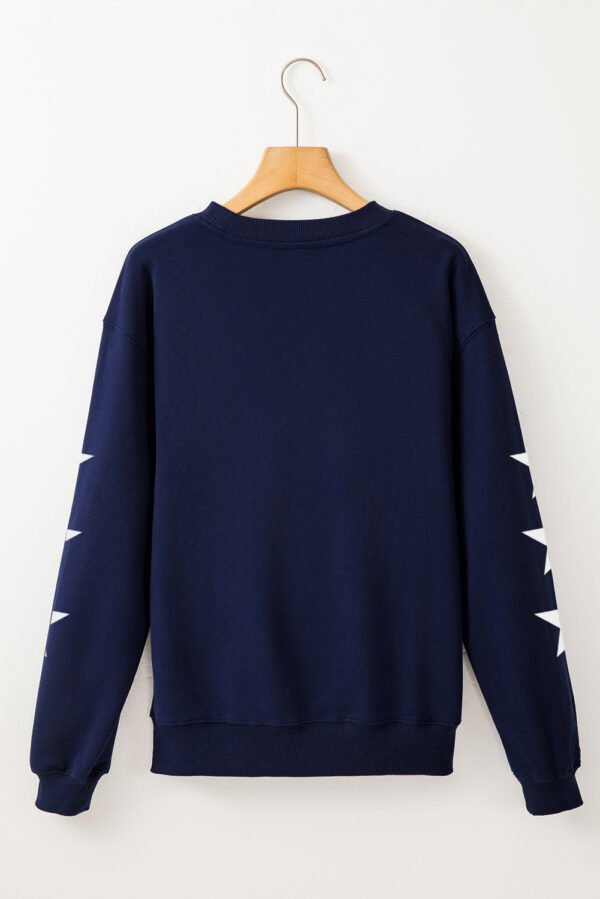 Navy Blue GAME DAY Printed Star Sleeve Crewneck Pullover Sweatshirt