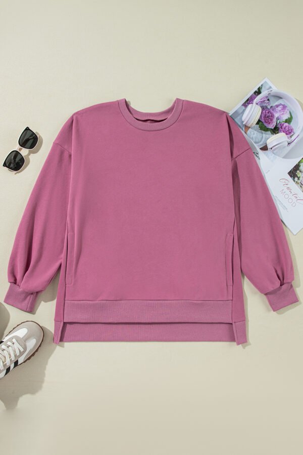 Valerian Solid O Neck High Low Hem Pullover Sweatshirt