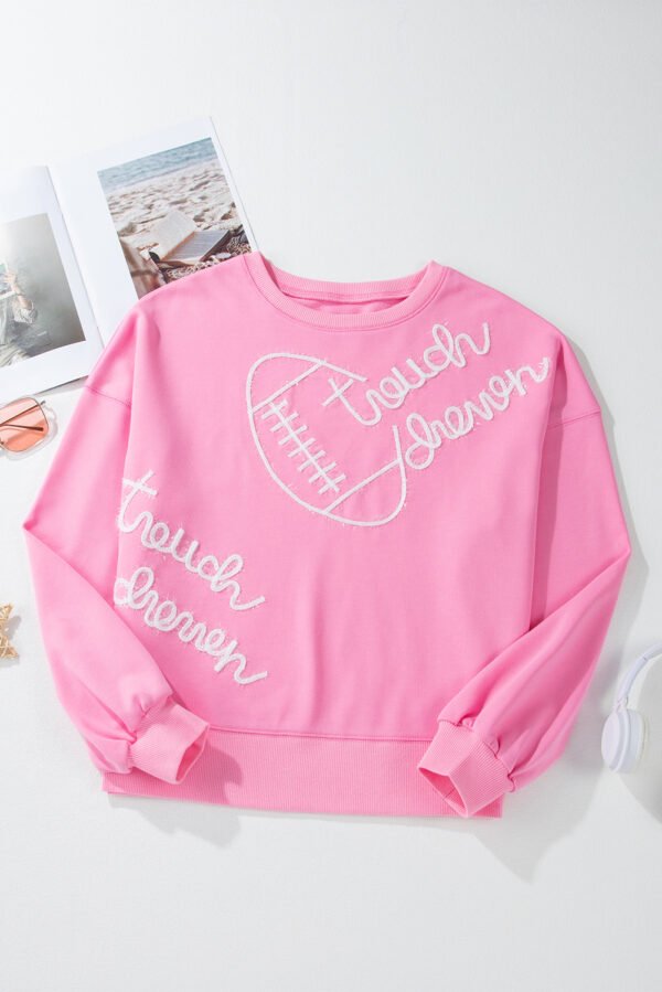 Pink Touch Down Rugby Thread Embroidery Sweatshirt