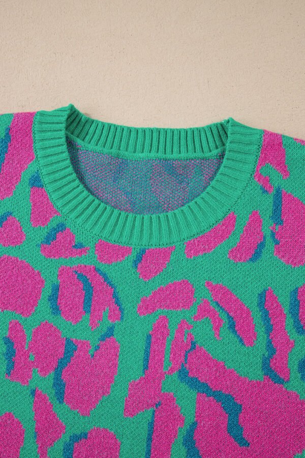 Green Abstract Print Ribbed Trim Baggy Sweater