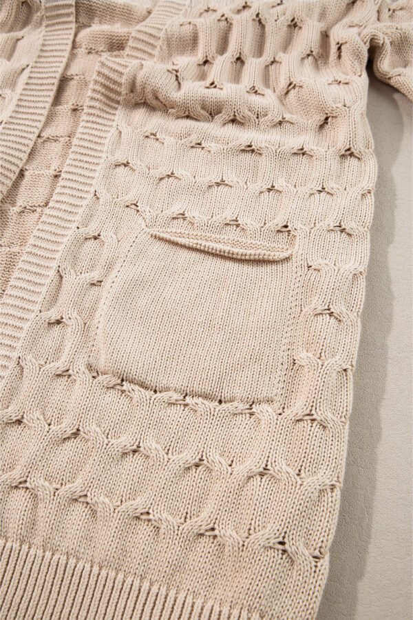 Jet Stream Cable Knit Eyelet Side Pockets Baggy Cardigan