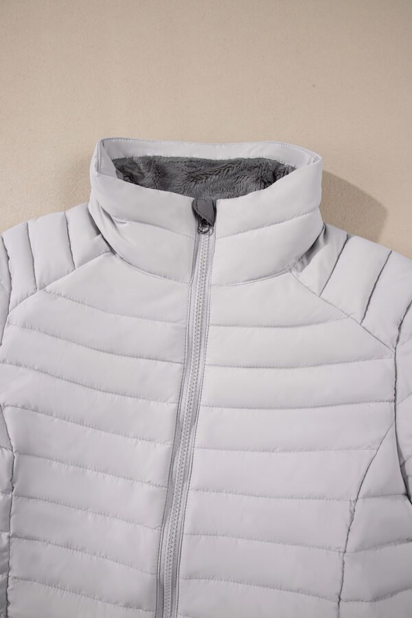 Silvery Solid Color Quilted Zip-up Puffer Jacket