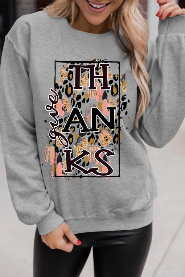 Gray give THANKS Leopard Graphic Drop Shoulder Sweatshirt