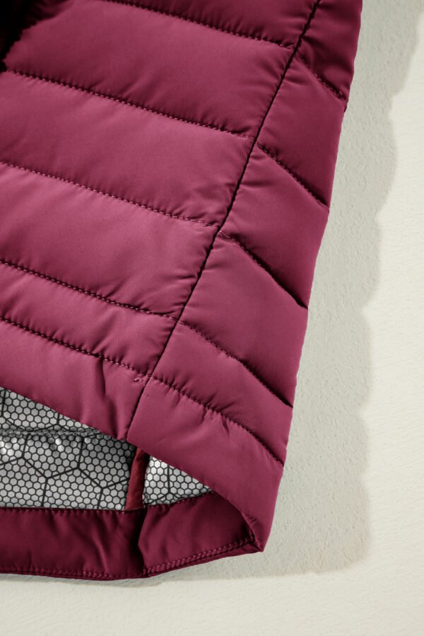 Burgundy Plush Collared Quilted Zipped Puffer Vest