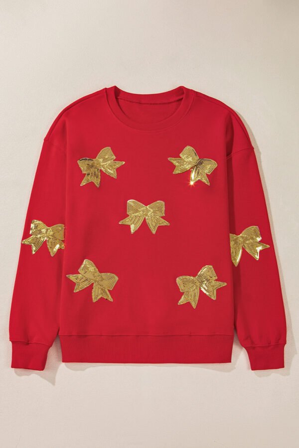 Red Bowknot Patched Pattern Crewneck Christmas Sweatshirt