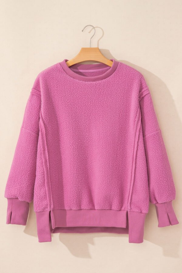 Bright Pink Sherpa Seamed Drop Shoulder Oversized Sweatshirt