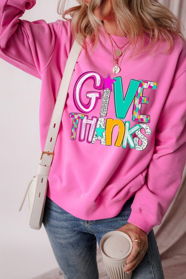 Bonbon GIVE THANKS Graphic Drop Shoulder Thanksgiving Pullover Sweatshirt