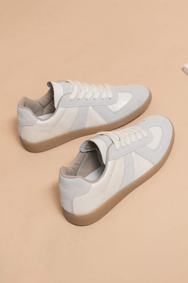 Beige PU Leather Suede Patched Lace-up Flat Shoes