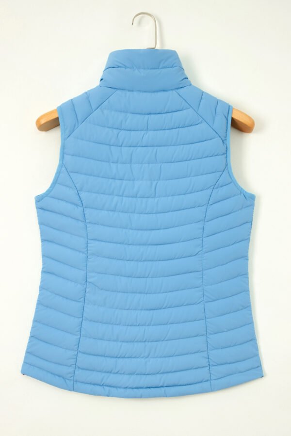 Sky Blue Plush Collared Quilted Zipped Puffer Vest