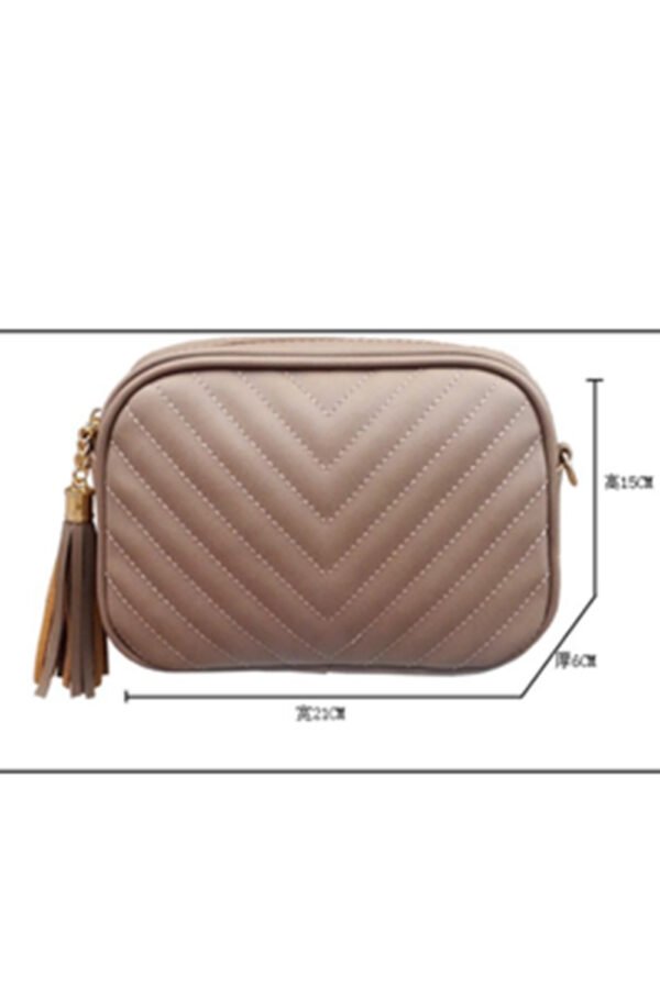 Oatmeal Chevron Stitch PU Leather Chain Strap Shoulder Bag