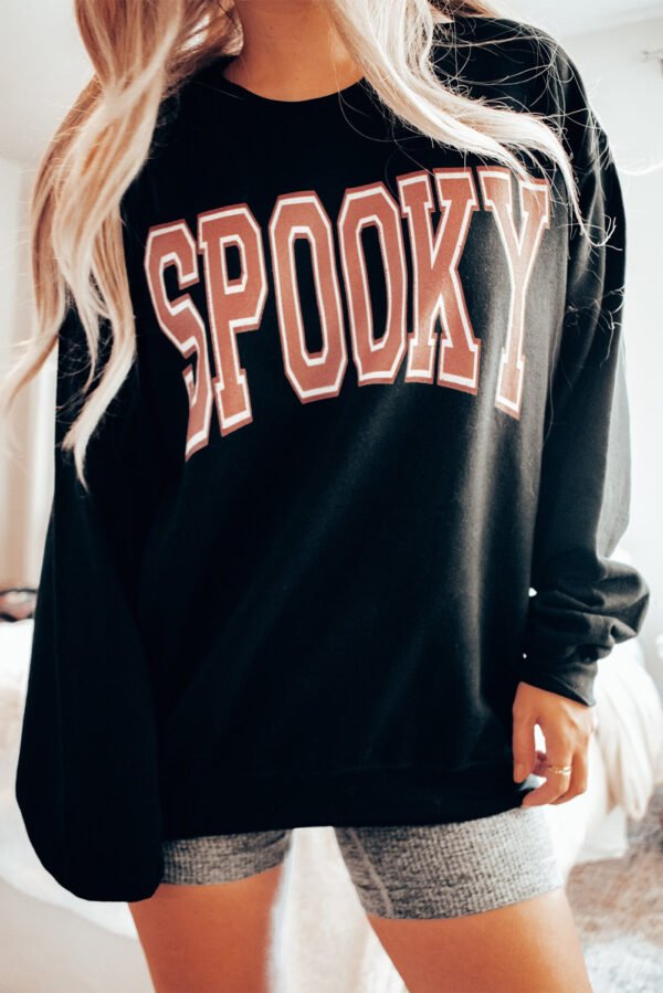 Black SPOOKY Graphic Drop Shoulder Halloween Pullover Sweatshirt