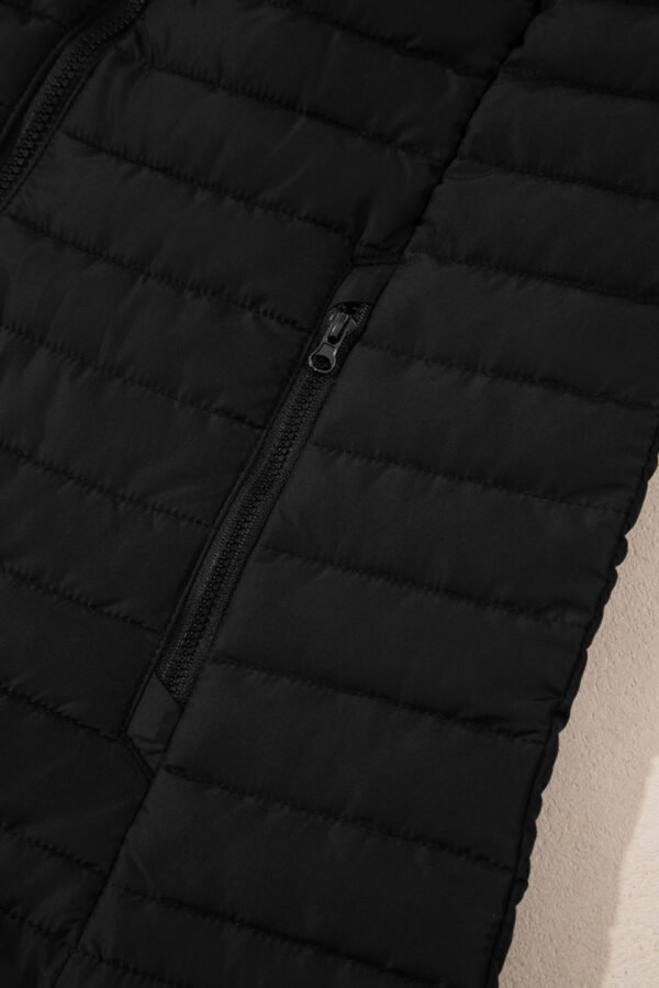 Black Plush Collared Quilted Zipped Puffer Vest