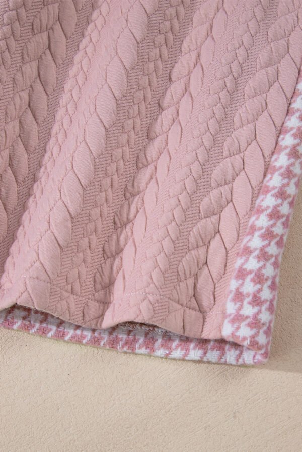 Pink Houndstooth Color Contrast Textured Patchwork Loose Shacket