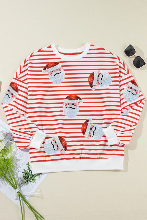 Orange Stripe Striped Sequin Santa Claus Pattern Christmas Pullover Sweatshirt