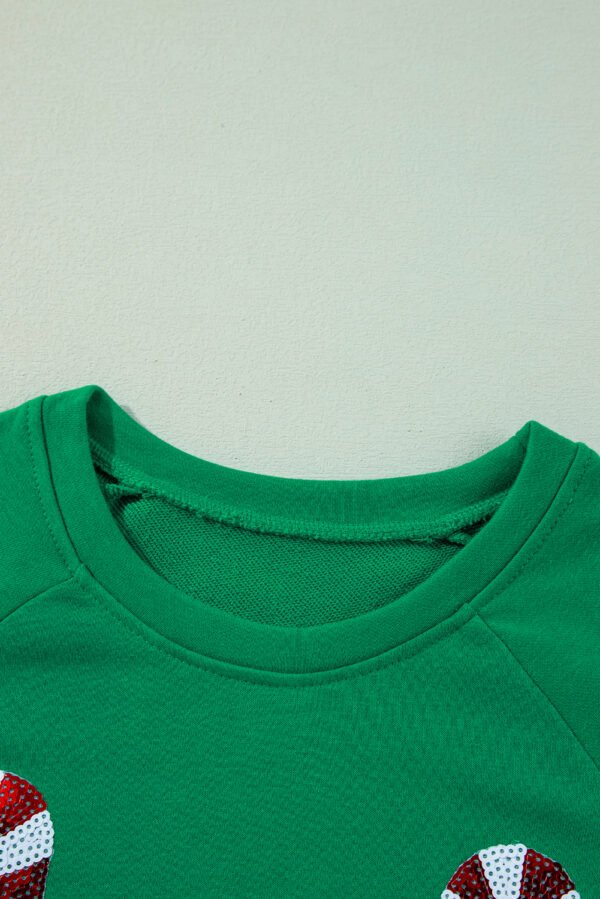 Green Sequin Christmas Candy Cane Graphic Crewneck Pullover Sweatshirt