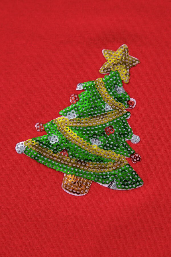 Red Sequined Christmas Tree Graphic Crewneck T Shirt