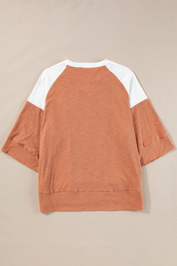 Straw Yellow Textured Colorblock 3/4 Sleeve Oversize Top