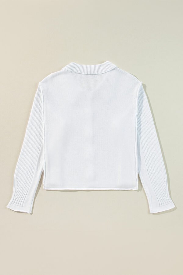 White Collared Button-up Loose Fit Casual Sweater