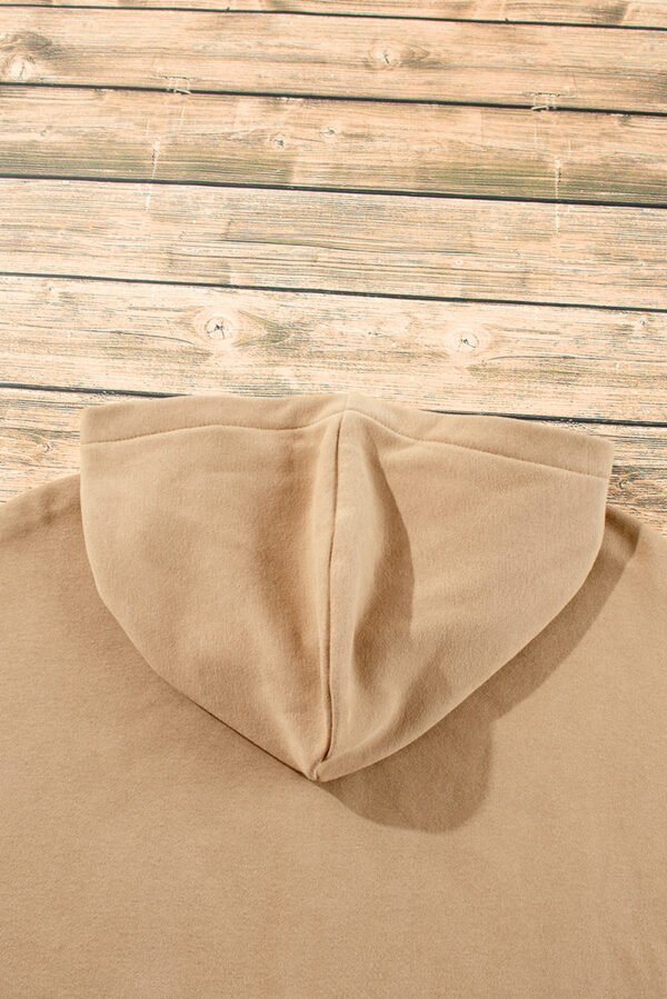 Parchment Fleece Lined Half Zipper Kangaroo Pockets Loose Hoodie