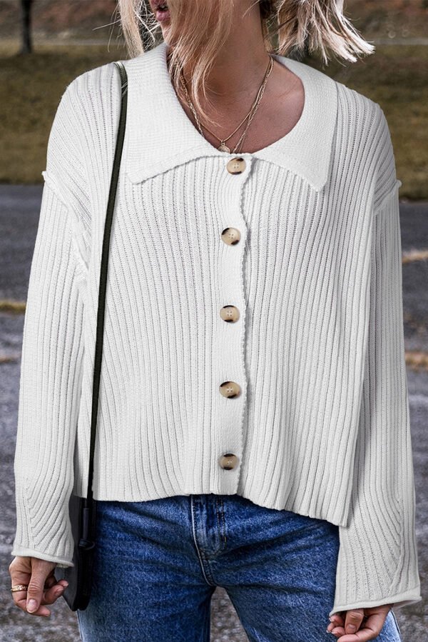 White Collared Button-up Loose Fit Casual Sweater