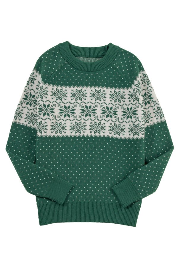 Green Christmas Snowflake Dotted Print Round Neck Sweater