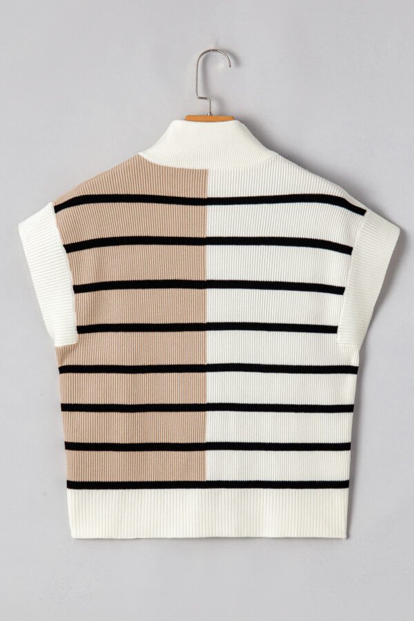 Black Stripe Colorblock Quarter Zip Collar Sweater Vest