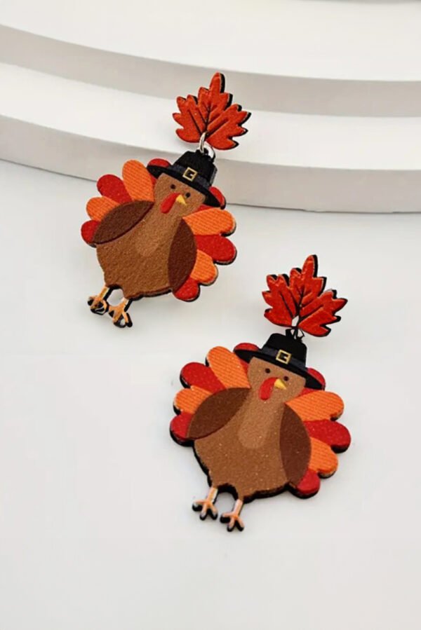 Racing Red Thanksgiving Turkey Leaf Pattern Dangle Earrings