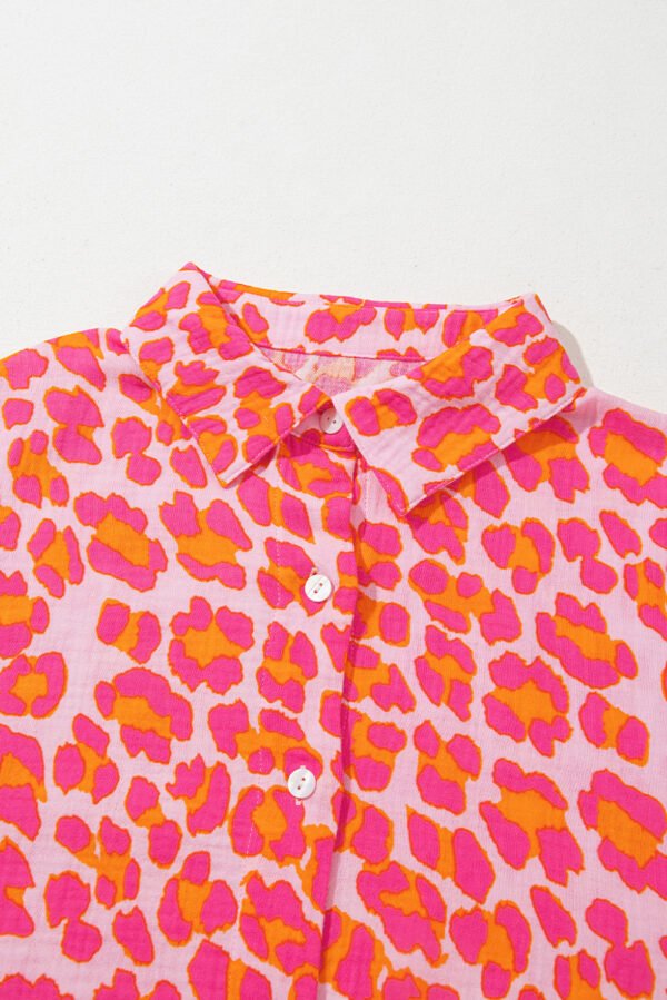 Rose Leopard Printed Button Up Loose Shirt