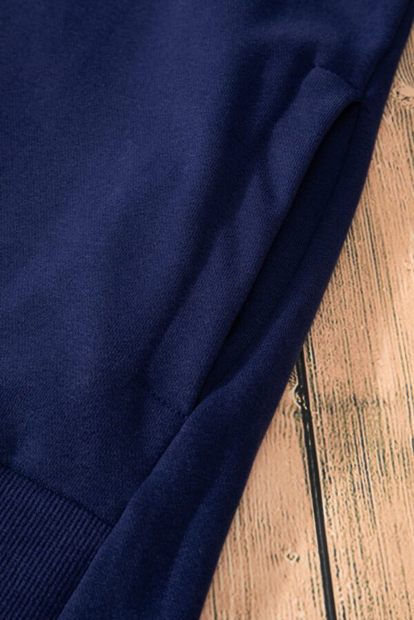 Navy Blue Solid O Neck High Low Hem Pullover Sweatshirt