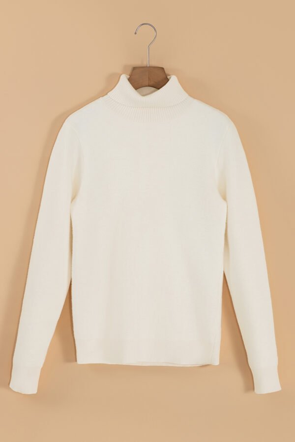 Beige Turtleneck Fleece Lined Knit Sweater