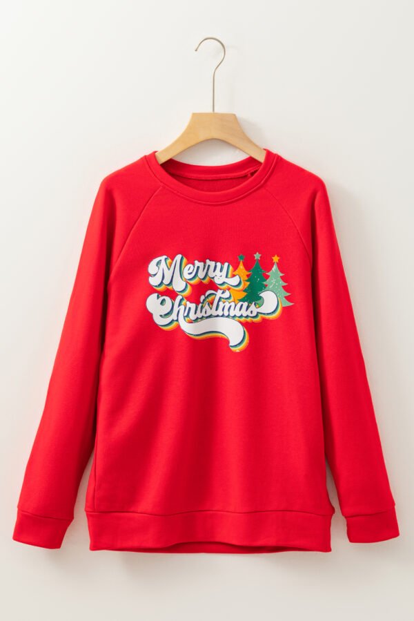 Red Merry Christmas Graphic Crew Neck Pullover Sweatshirt